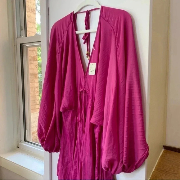 New Free People Arzel Long Sleeve Mini Dress in Magenta Haze Hot Pink XS - Picture 6 of 13